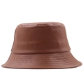 Minimalist brown faux leather bucket hat with multi-row stitched brim for sun protection - M (56-58cm) / Brown Style (01)