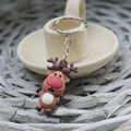 Cartoon brown reindeer keychain with red nose and silver metal ring for Christmas - Small Christmas Soft Glue Keychain Reindeer Style