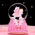Pink musical crystal ball with cartoon girl on rocking horse and golden Lovely text - Rocking Horse Girl Pink