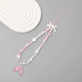 Handyanhänger mit rosa Meerjungfrauenschwanz, weißer Schleife und Acrylperlen-Design - Rosa