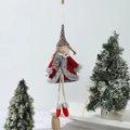 Detail of handmade Christmas angel doll ornament with long legs and scarf in red and white - Pointy Hat Long Leg Angel Pendant