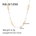 Detail of 18k gold plated stainless steel chain with white pearls and oval links - Gold Pearl Hollow Style (NB-N1098) / 18K Gold