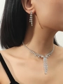 Elegant silver rhinestone waterdrop necklace and earring set for wedding jewelry - Tiered Fringe Gorgeous Set (DTN14026428S)