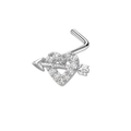 Clou de nez argenté avec motif cœur et flèche orné de zircons transparents brillants - Style Cœur avec Flèche Argenté (24051004-11)