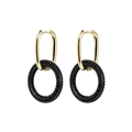 Boucles d'oreilles doubles avec anneau doré et cercle pavé de cristaux bleu marine - Rond / Bleu Foncé Noir