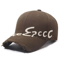 Vintage dark brown baseball cap with white embroidery and distressed ripped details - Adjustable / Coffee