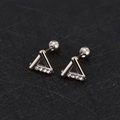 Silver triangle screw back ear studs with sparkling cubic zirconia on black texture - Triangle - Steel