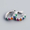 Créoles en argent sterling S925 avec des pierres précieuses en zircone multicolores - Argent (Zirconium Arc-en-ciel)