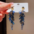 Detail of blue teardrop crystal earrings with S925 silver needle and long tassel style - Style 42# Silver Pin-Gold-Blue