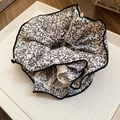 Floral fabric scrunchie with black botanical print and delicate lace trim detail - White Floral Lace (8#)
