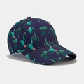 Detailopname van donkerblauwe honkbalpet met cactusprint en geborduurde ventilatiegaatjes - Verstelbaar / Kleine Cactus Donkerblauw