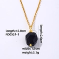 Golden necklace with blue sandstone pendant and detailed size dimensions shown - Gold + Blue Sandstone