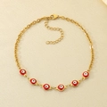 18K gold plated stainless steel anklet featuring multiple red evil eye charms - Red Evil Eye Gold Chain (KJ1915-Z)