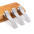 Three grey fabric covered alligator hair clips with metal base on light wooden board - 5CM Ribbon Wrapped Clip / Gray