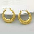 Macro detail of gold U-shaped hoop earrings featuring intricate spiral texture and polish - Spiral Striped Hoop Style (XL1464-60)