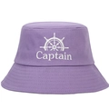 Purple cotton bucket hat featuring white Captain embroidery and a nautical helm icon - Adjustable / Purple Captain