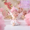 Pink hair angel cake topper with white wings and puffy dress in praying pose - 1143-14 Sleeping Pink