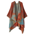 Double-sided reversible geometric pattern shawl in red and blue cashmere-like fabric - Colorful Checkered Orange Red