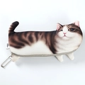 Realistische 3D-geprinte etui met gestreepte kat, metalen rits en kogelketting - Oranje kat