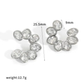 Elegante silberfarbene C-förmige Edelstahl-Ohrringe mit ovalen Zirkonia-Steinen. - C-Form-Stil (TE60683-S) / Silber