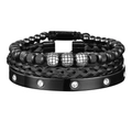 Detailed view of luxury black three-piece bracelet set with sparkling crystal accents - Black Zirconia Set