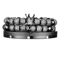Detalle de la pulsera Forever Love en acero inoxidable negro con set de cuentas corona - Juego de 3 Piezas Negro