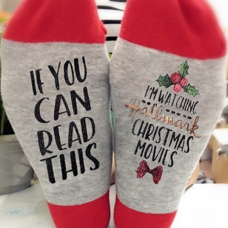Funny Christmas Cotton Blend Crew Socks With Novelty Slogan If You Can Read This I Am Watching Christmas Movies For Men Women Home Party Gift