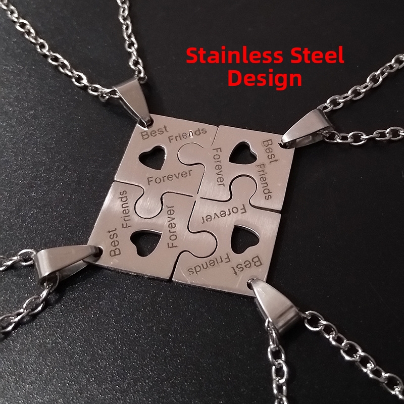 Best Friends Forever Stainless Steel Puzzle Pendant Necklaces Engraved Heart Interlocking Friendship Jewelry For Girls Women