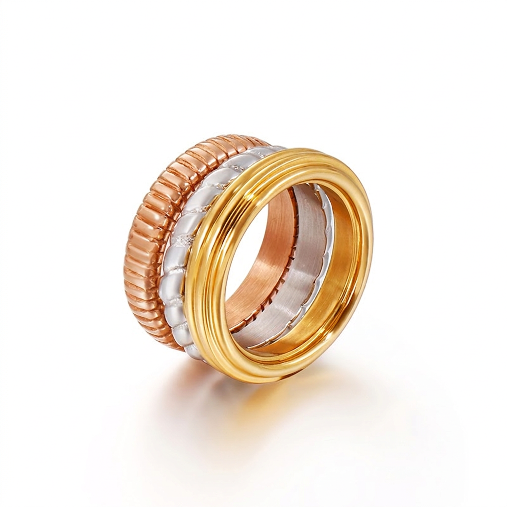Stackable Multi-Color Band Rings Stainless Steel Ribbed Twisted Grooved Textured Minimalist Fashion Jewelry For Women
