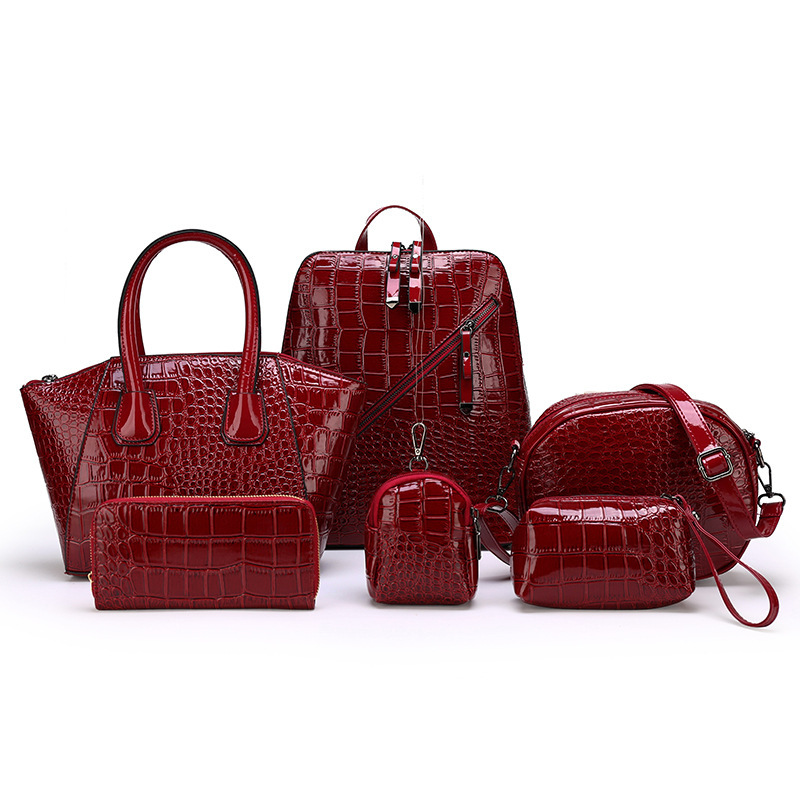 6-Piece Women's Bag Set Crocodile Pattern PU Leather Fashion Backpack Tote Bag Shoulder Bag Wallet Makeup Pouch Key Case Set Street Travel Collection