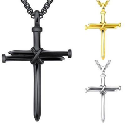 Classic Stainless Steel Nail Cross Pendant Necklace For Men Women Hip Hop Religious Crucifix Jewelry With 60cm Chain Gold Black Silver Stylish Gift