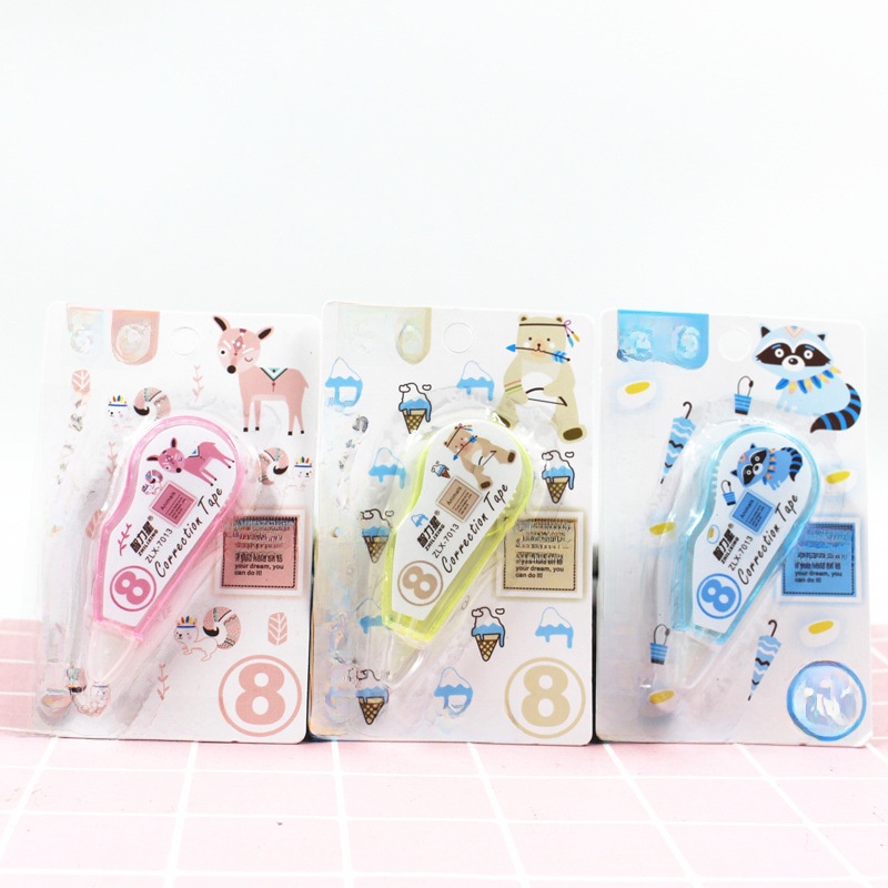 Cute Cartoon Animal Plastic Correction Tape 8M Long Eco-Friendly Non-Toxic Eraser Tape for Kids Students School Office Supplies Stationery Gifts