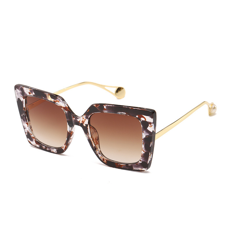 Wholesale Oversized Square Sunglasses With Metal Temples And Pearl Ends - Everful