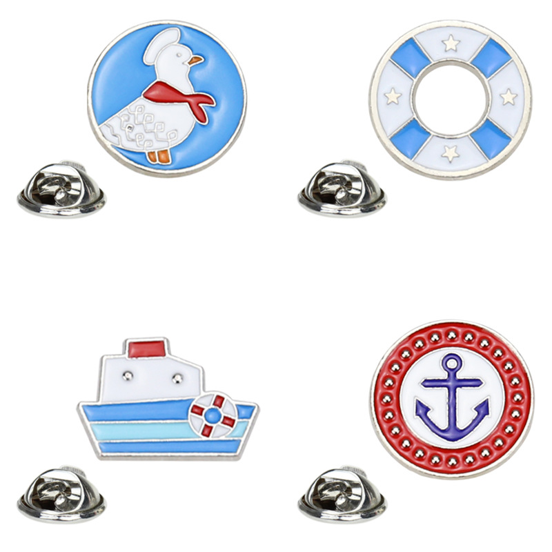 Cartoon Nautical Enamel Pins Set Zinc Alloy Ship Anchor Lifebuoy Seagull Brooch Badges For Backpack Clothes Accessories Jewelry Gift