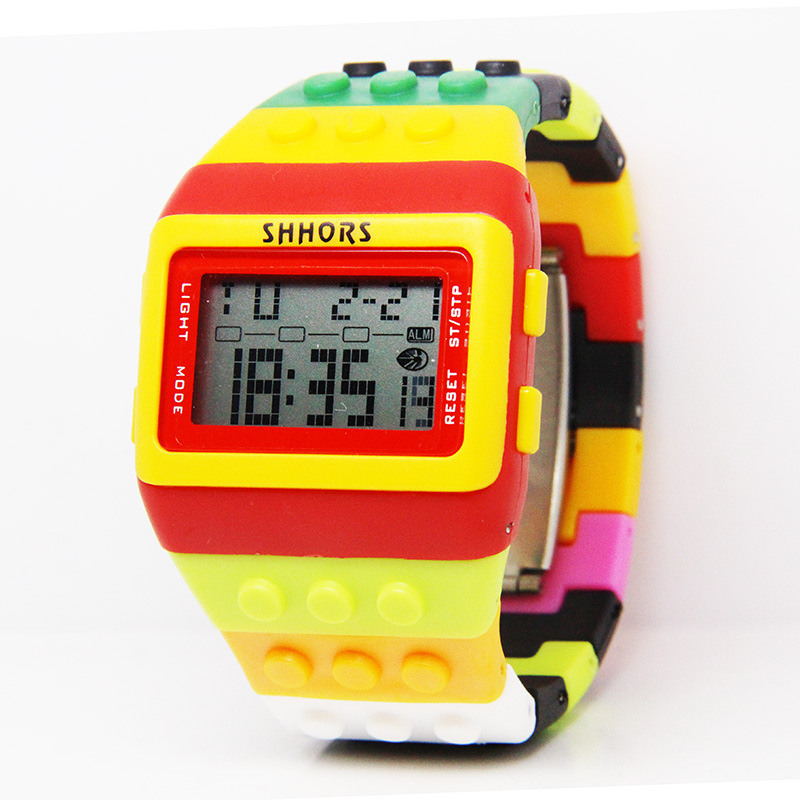 Colorful Building Block Digital Electronic Watch With Silicone Strap Luminous Waterproof Sport Wristwatch For Kids Men Women Unisex Casual Toy Style Timepiece