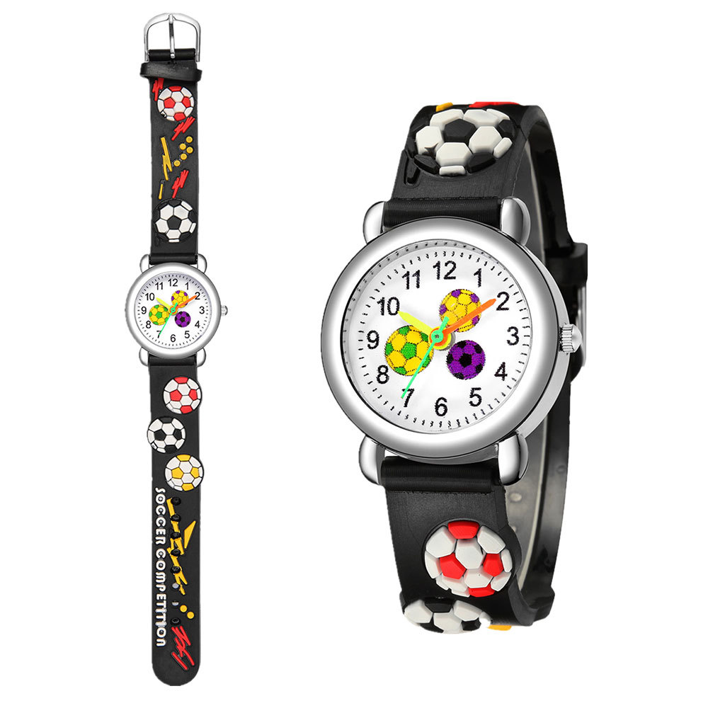 Kids Quartz Watch With 3D Relief Soccer Pattern Plastic Strap Alloy Case Children Sports Watch For Boys Girls Students Cute Cartoon Wristwatch