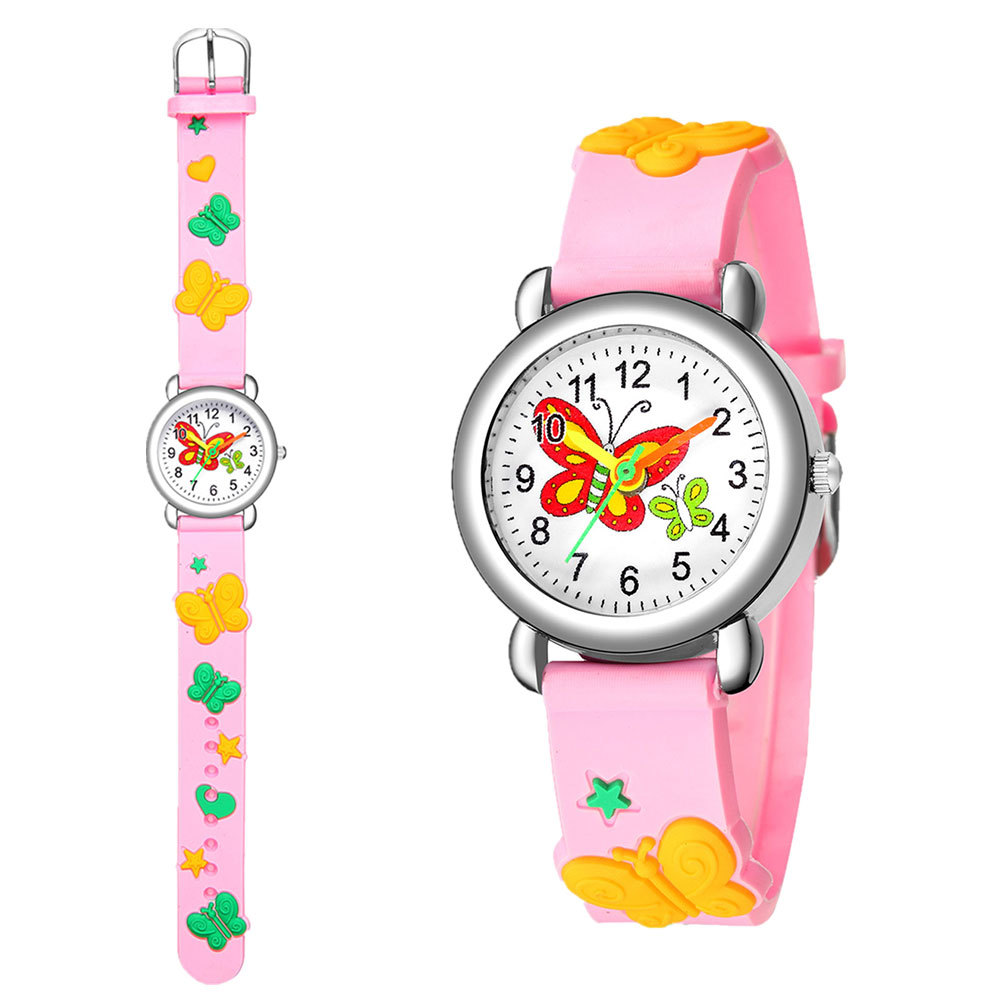 Kids Quartz Watch with 3D Butterfly Decoration Plastic Strap Analog Dial Wrist Watch for Boys Girls Student Time Teacher Gift Cute Fashion Accessories