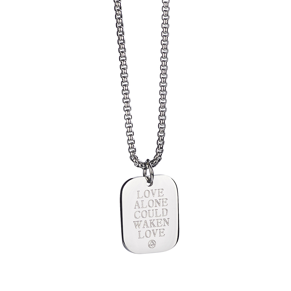 Titanium Steel Square Pendant Necklace Love Alone Could Waken Love Engraved Hip Hop Punk Jewelry Unisex Neck Chain