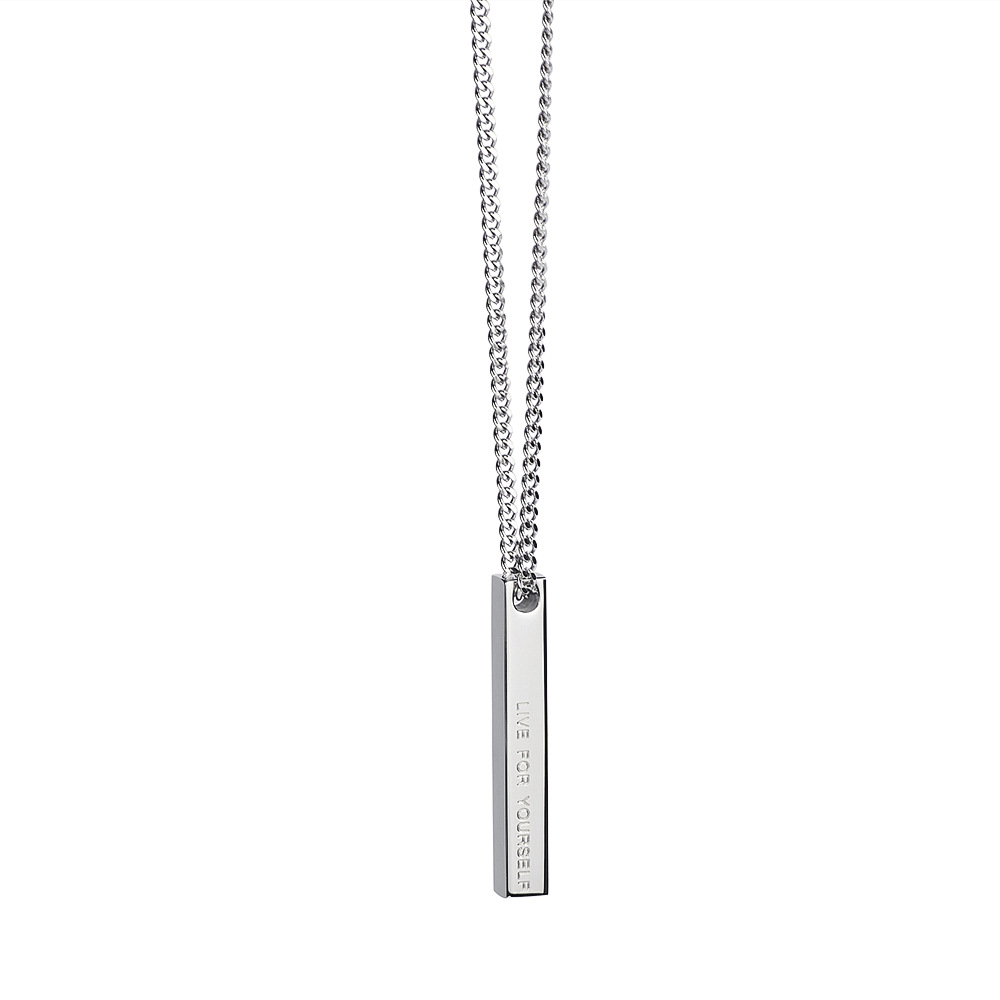 Stainless Steel Bar Pendant Necklace With Live For Yourself Engraving Minimalist Polished Hip Hop Jewelry For Men And Women