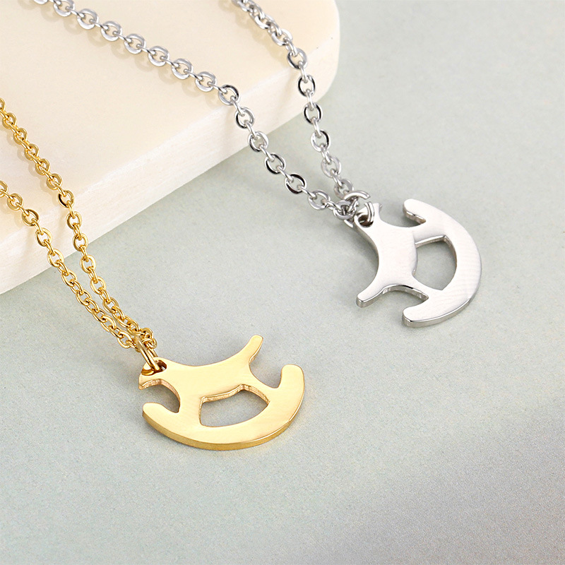 Minimalist Stainless Steel Rocking Horse Pendant Necklace For Women Girls Hollow Trojan Horse Choker Fashion Jewelry Gift