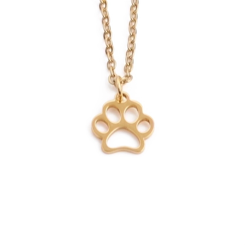 Stainless Steel Paw Print Pendant Necklace Minimalist Hollow Animal Dog Cat Footprint Charm Necklaces For Women Men Jewelry Daily Wear Gold Silver