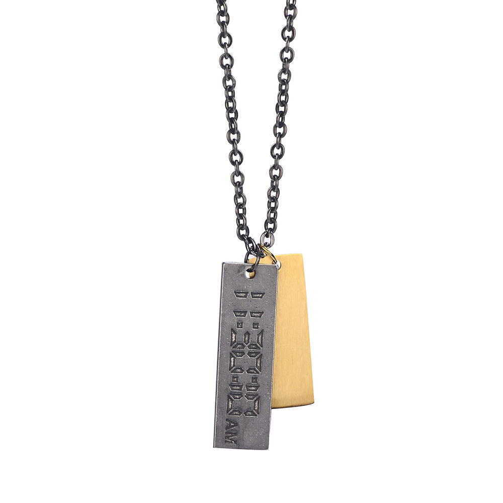 Vintage Titanium Steel Double Pendant Nameplate Necklace Distressed I AM HERE Lettering Metal Long Chain Jewelry For Men Women