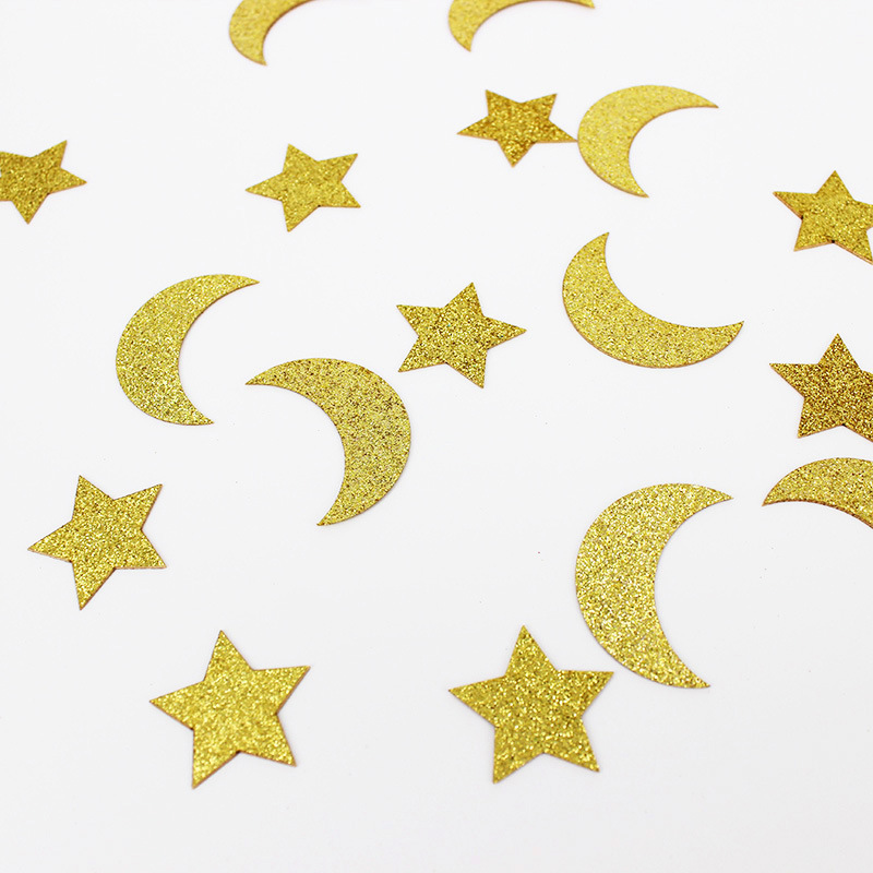 100pcs Star and Moon Glitter Paper Confetti Dreamy Table Scatters for Kids Birthday Wedding Baby Shower Party Venue Decoration Gold Silver Blue Pink Glitter Paper Confetti