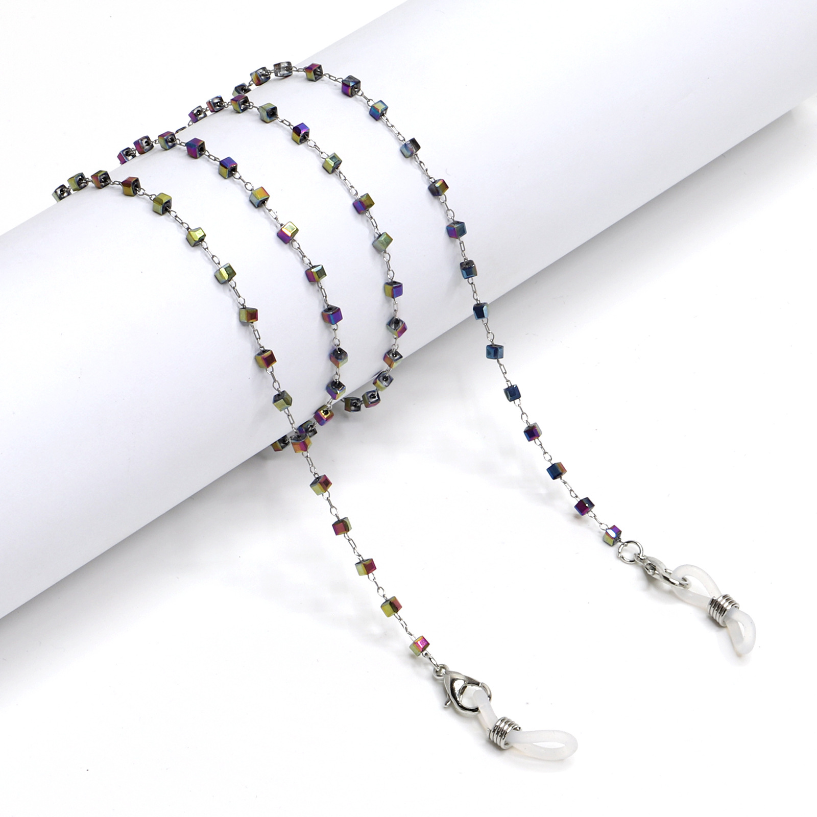 Fashion Stainless Steel Glasses Chain Colorful Cubic Beads Non-slip Anti-lost Eyewear Lanyard For Sunglasses Reading Glasses Women Men Sports Travel