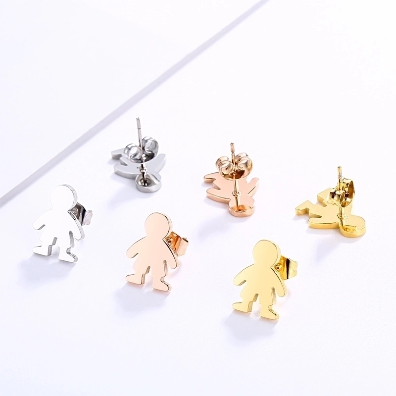 316L Stainless Steel Little Person Boy Silhouette Stud Earrings Non-fading Hypoallergenic Jewelry For Women Girls Kids Gold Silver Rose Gold Simple Earrings
