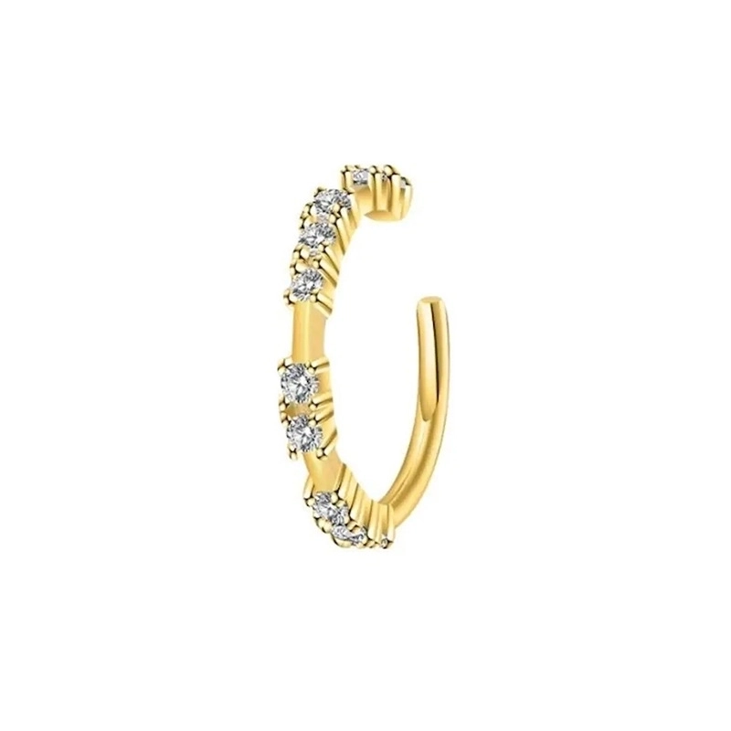 Geometric Round Ear Cuff Micro Pave Cubic Zirconia Gold Plated Copper Non Pierced Clip On Earring For Women