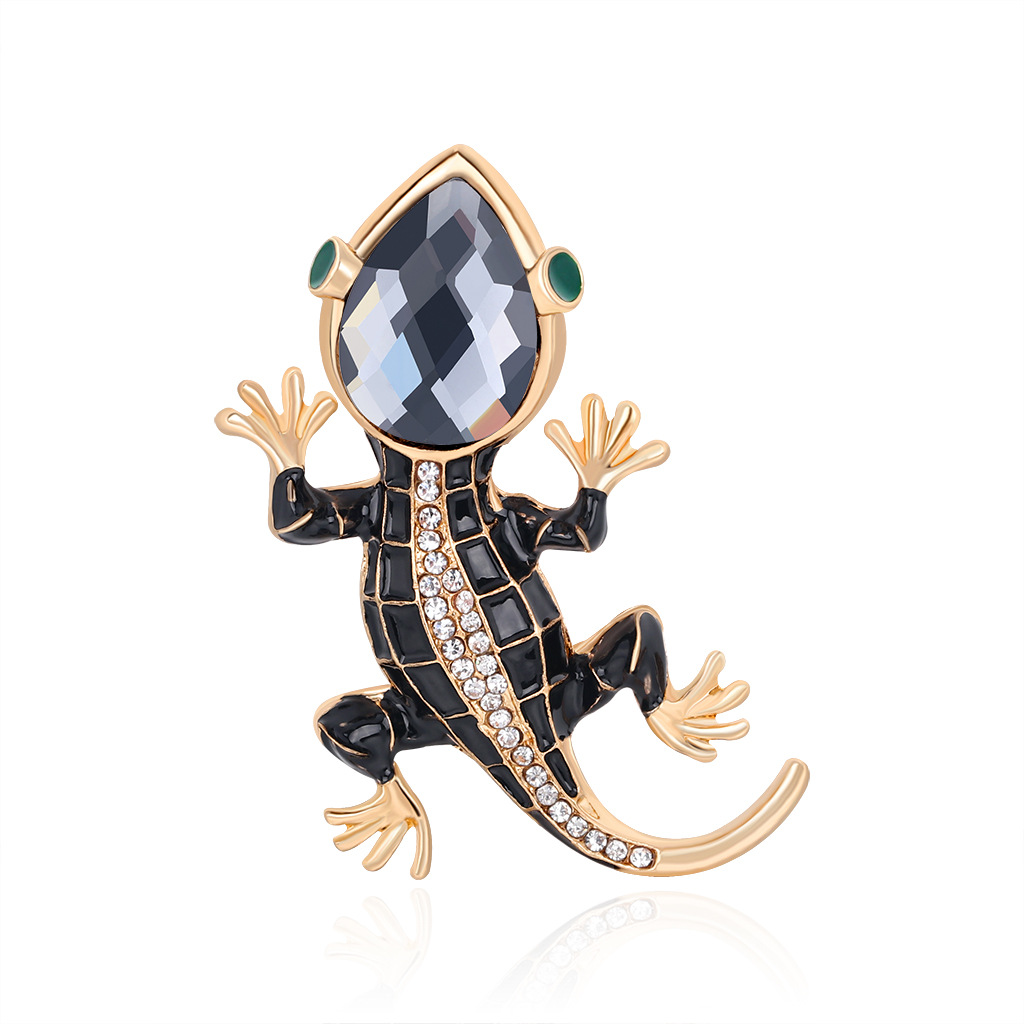 Lizard Gecko Brooch Alloy Enamel Rhinestone Animal Breastpin Gold Black Fashion Jewelry For Women Suits Dress Coat Party Accessories