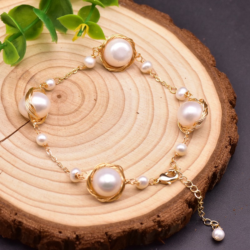 Natural Freshwater Pearl Bracelet Gold Plated Copper Wire Wrapped Handmade Elegant Women Wedding Jewelry Adjustable