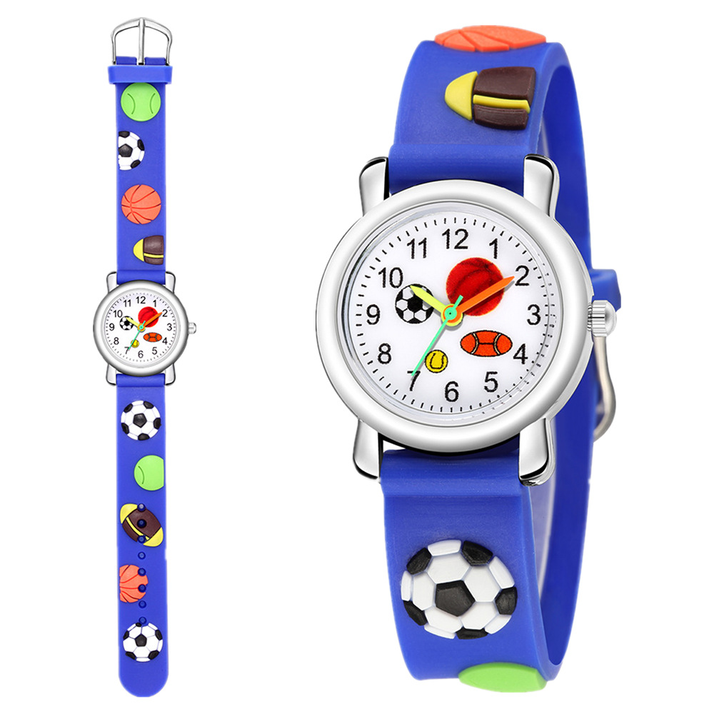 3D Cartoon Sports Ball Children Quartz Watch With Alloy Case Silicone Strap Soccer Basketball Pattern Kids Analog Wristwatch For Boys Girls Students