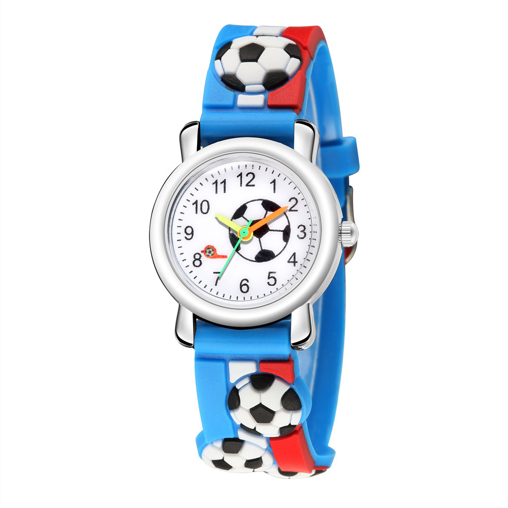Kids Football Watch 3D Embossed Silicone Strap Analog Quartz Wristwatch Student Sports Gift For Boys Girls Learning Time Watch